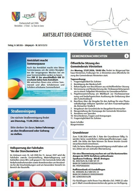 Amtsblatt der Gemeinde Vörstetten KW 30/2026 Amtsblatt der Gemeinde Vörstetten KW 30/2026