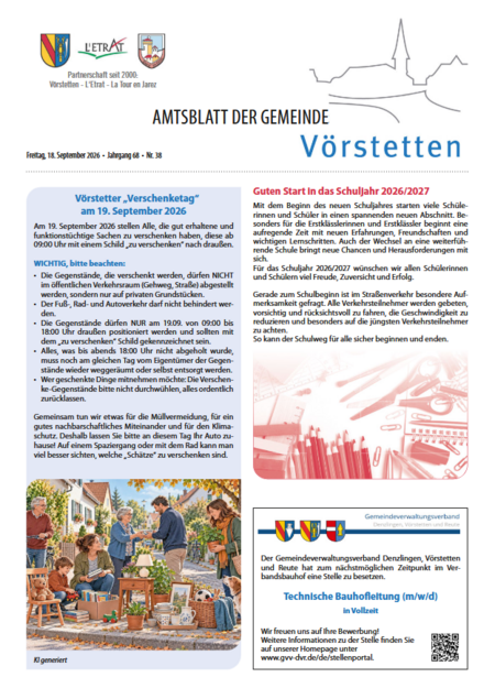 Amtsblatt der Gemeinde Vörstetten KW 38/2026 Amtsblatt der Gemeinde Vörstetten KW 38/2026
